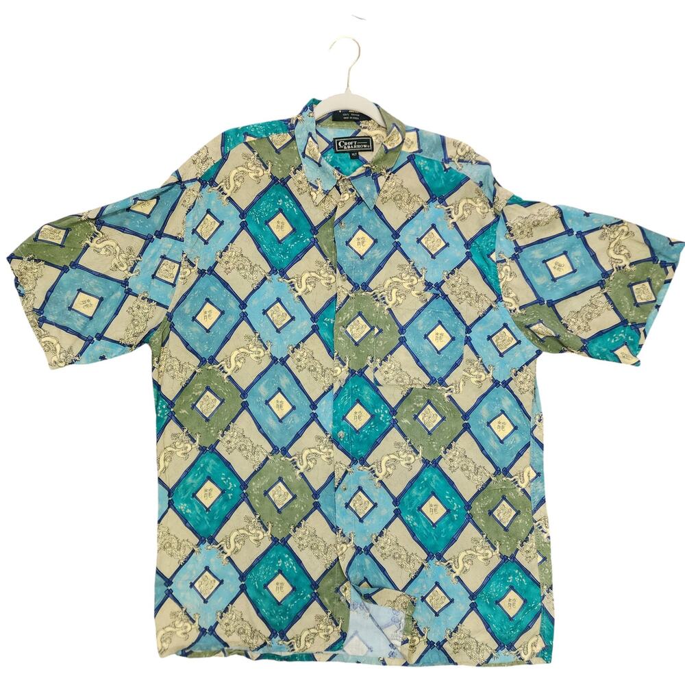 Croft & Barrow Mens Vintage Button Down Shirt Size XLT Geo Dragon Print‎ Rayon